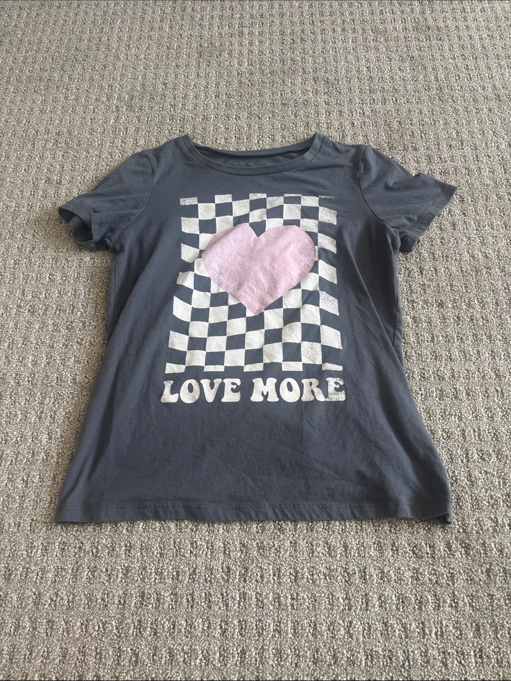 Grayson Threads Navy Short Sleeve Tee with Pink Heart & White Checker Graphic
